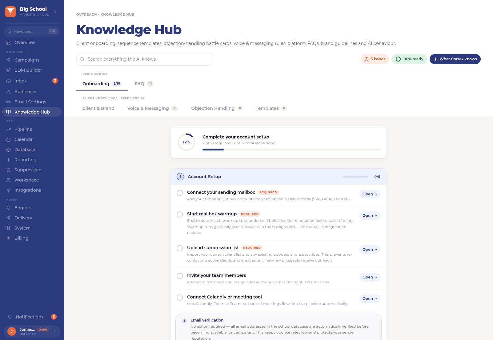Knowledge Hub “What Cortex knows” panel